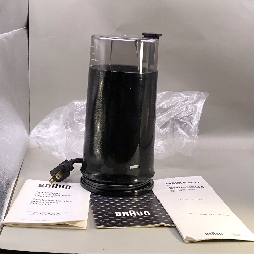 Braun Aromatic Coffee Grinder KSM 2B Black Capacity 2.5 oz w Box Papers Tested +